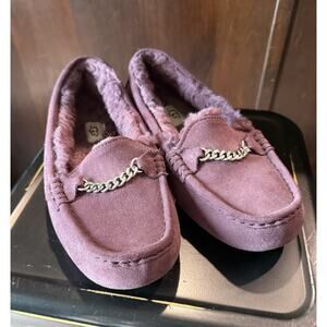 UGG Purple Women's 8 Ansley Suede Moccasin Slipper Charm Wool House Shoes